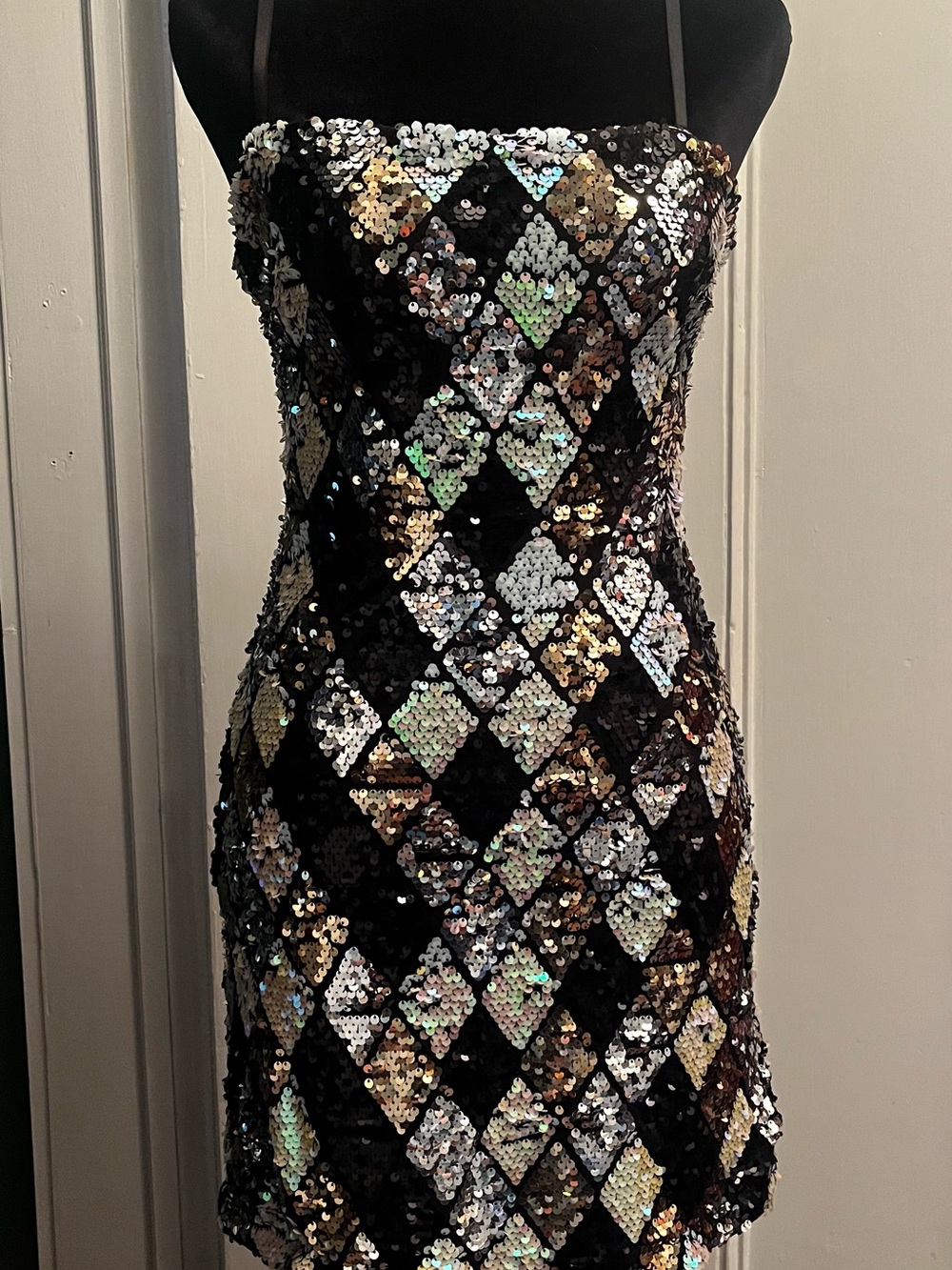 12th Tribe Sequin Diamond Strapless Mini Dress - Black